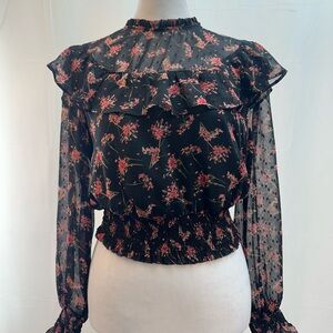 Lush Black and Pink Floral Blouse Top S